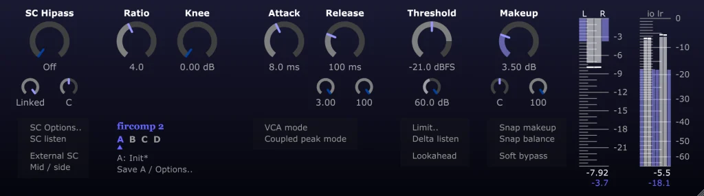 图片[1]-压缩限制器-Jon V Audio FirComp 2 (Ultra Clean Compressor / Limiter) v2.2.8/2.2.9 VST3 AU LiNUX WiN MAC-声链工坊