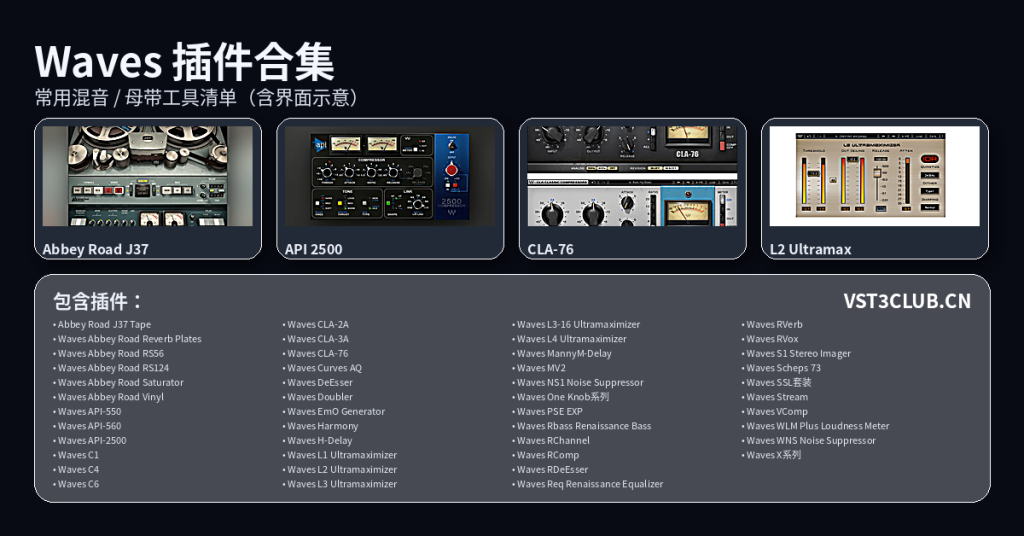 图片[1]-Waves混音母带插件合集下载｜CLA-76/API-2500/J37/L2常用工具清单｜声链工坊·调音师资源网
